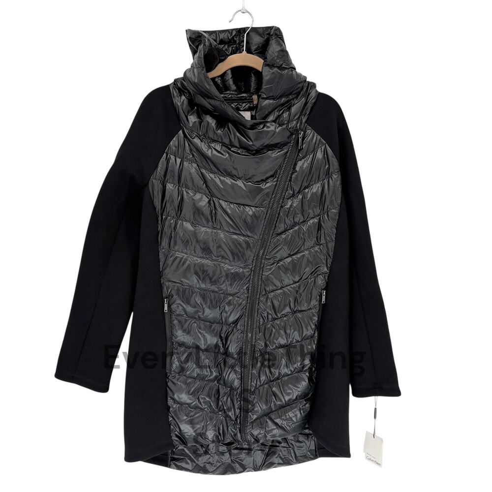 NEW Calvin Klein Down Jacket Coat XL Parka Hooded Puffer‎ Black Panels Winter